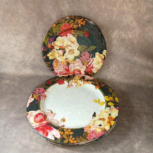 New York Botanical Garden Dark Beauty Floral Melamine Salad/Dinner Plates Set 8